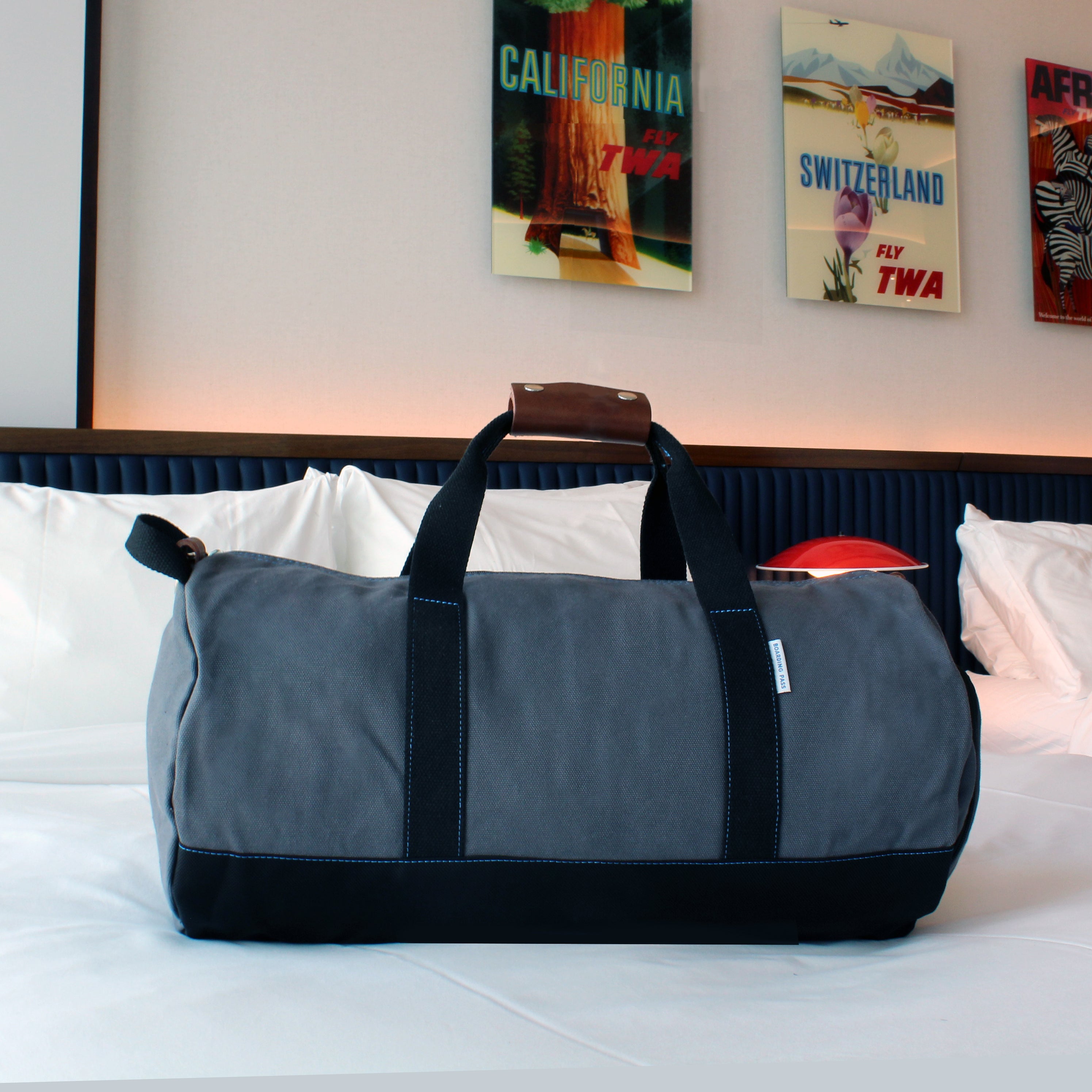 Men's Grey Gym Duffel Bag Boarding Pass NYC