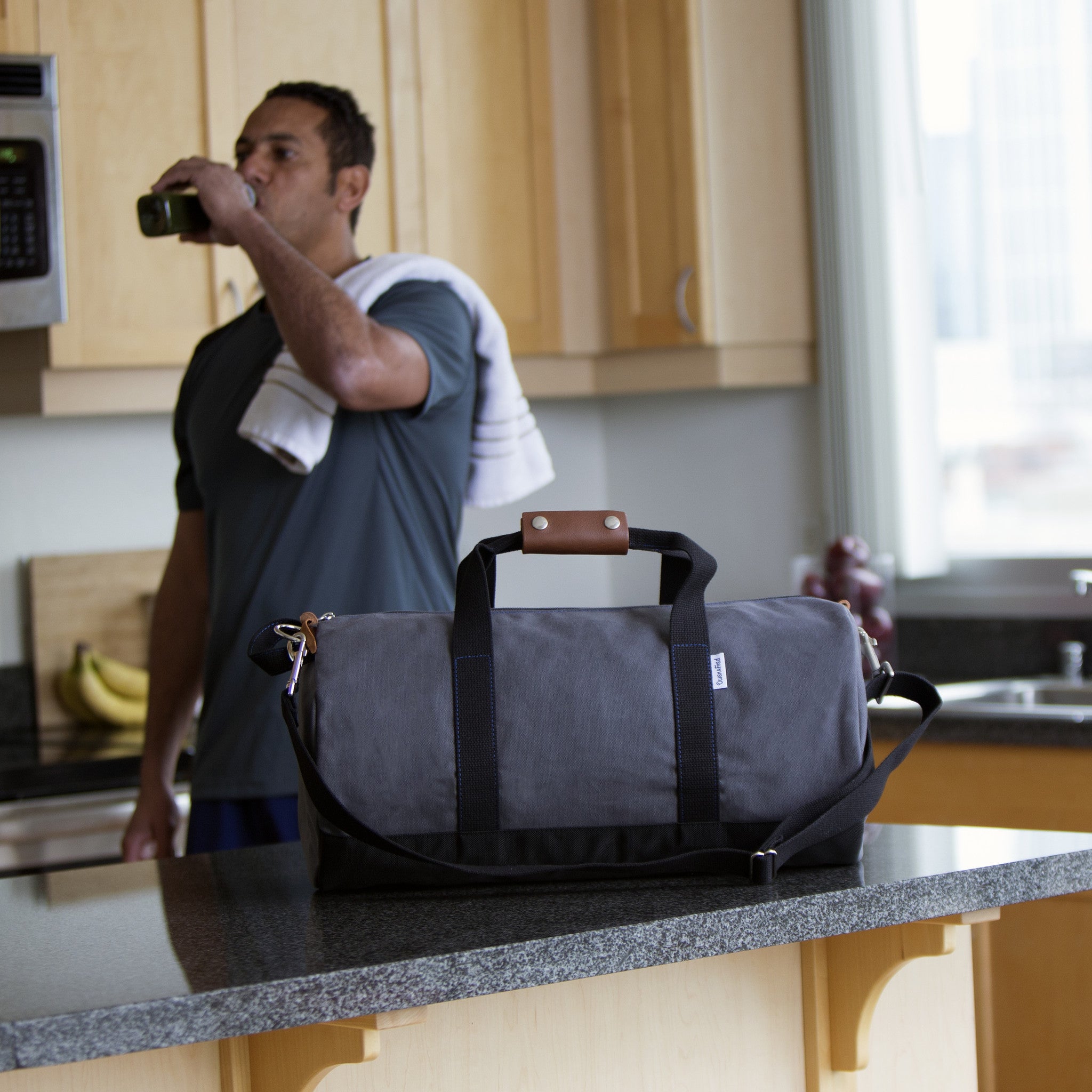 Men's Grey Gym Duffel Bag Boarding Pass NYC