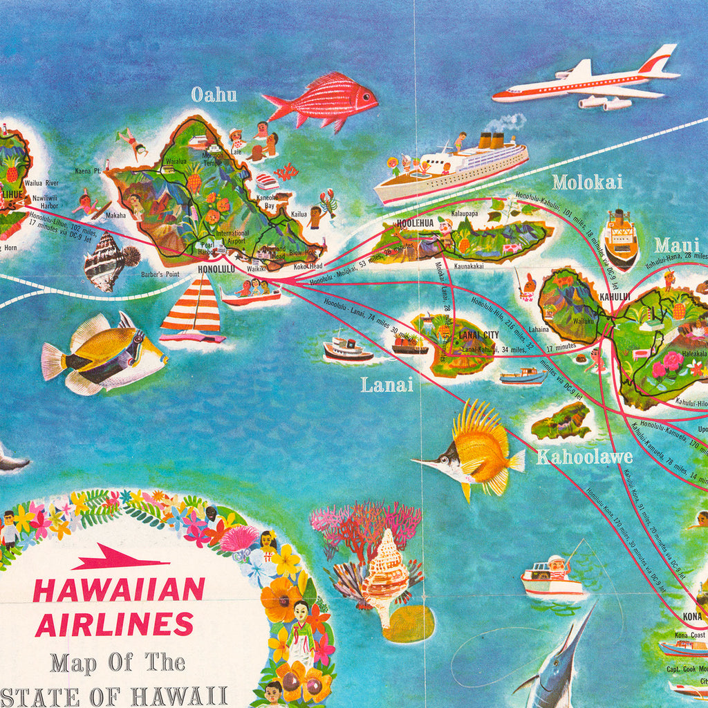 Vintage Map Of The Hawaiian Islands Hawaiian Airlines, 53% OFF