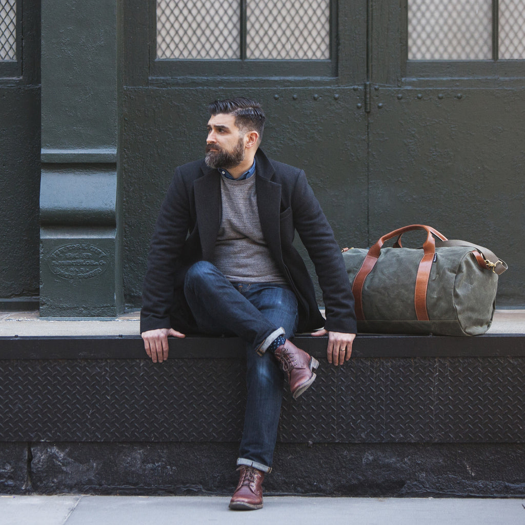 army green canvas weekender overnight bag